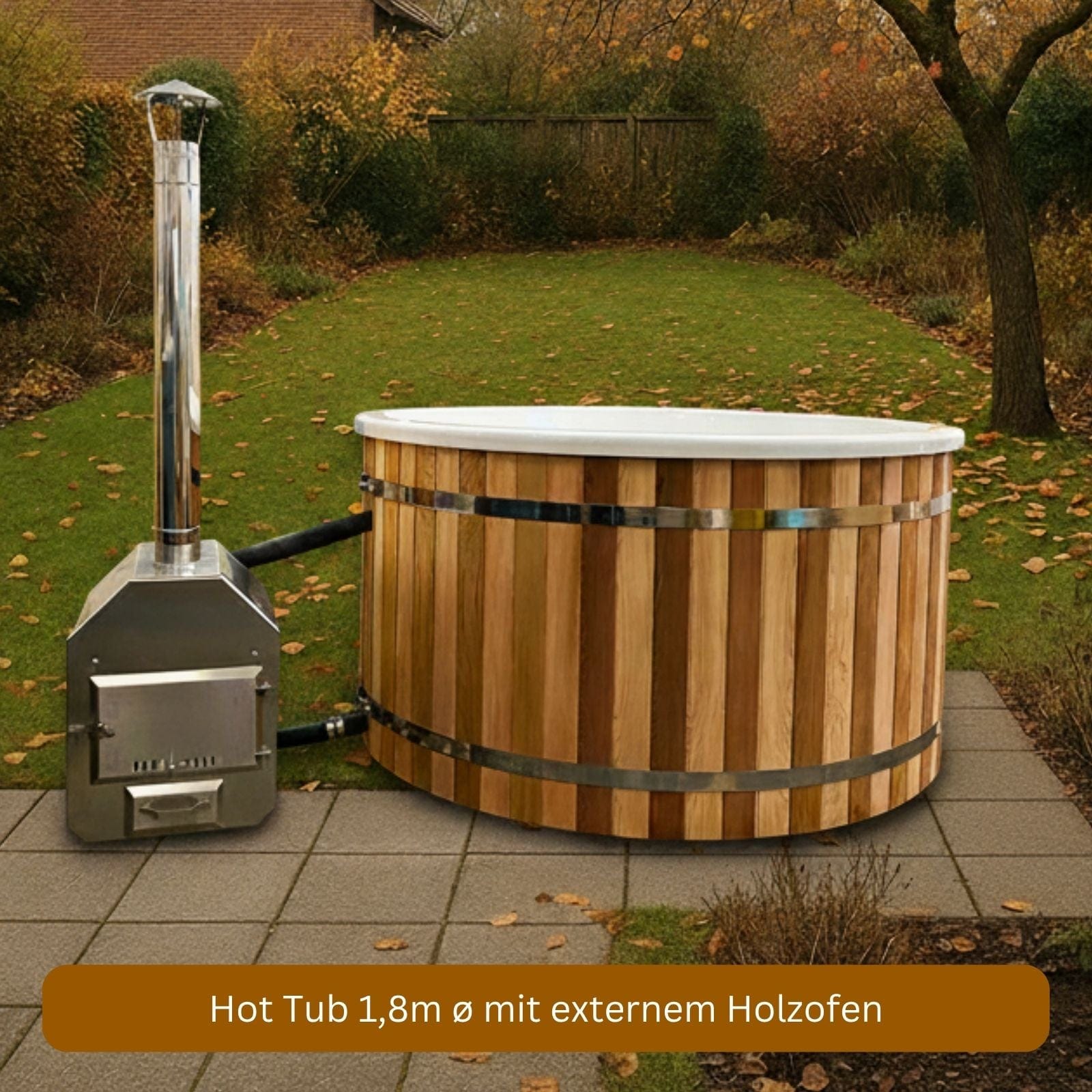 runder Hot Tub mit Aussenofen