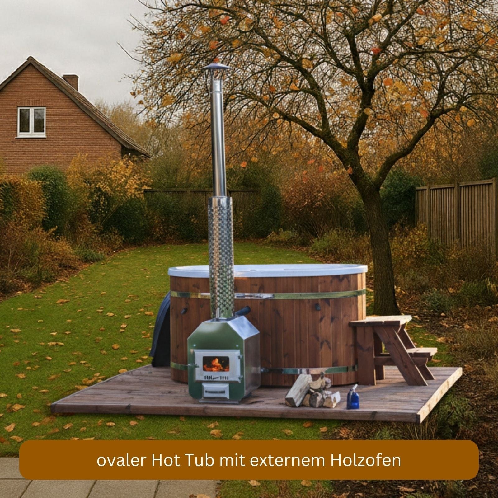 ovaler Hot Tub mit externem Ofen