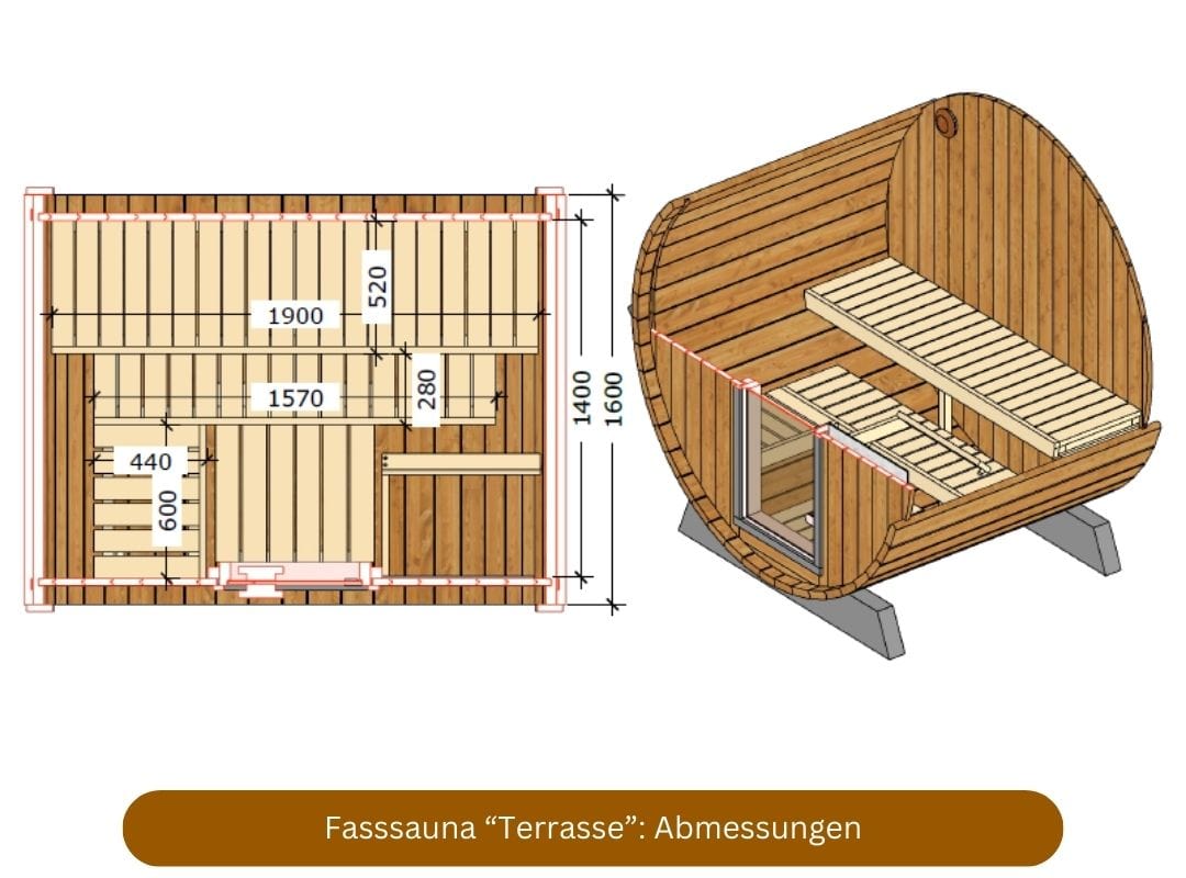 Fasssauna fuer 2 Personen Abmessungen