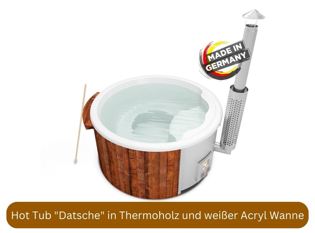 holzbefeuerter Hot Tub "Datsche" mit Thermoholz und weißer Acryl Wanne