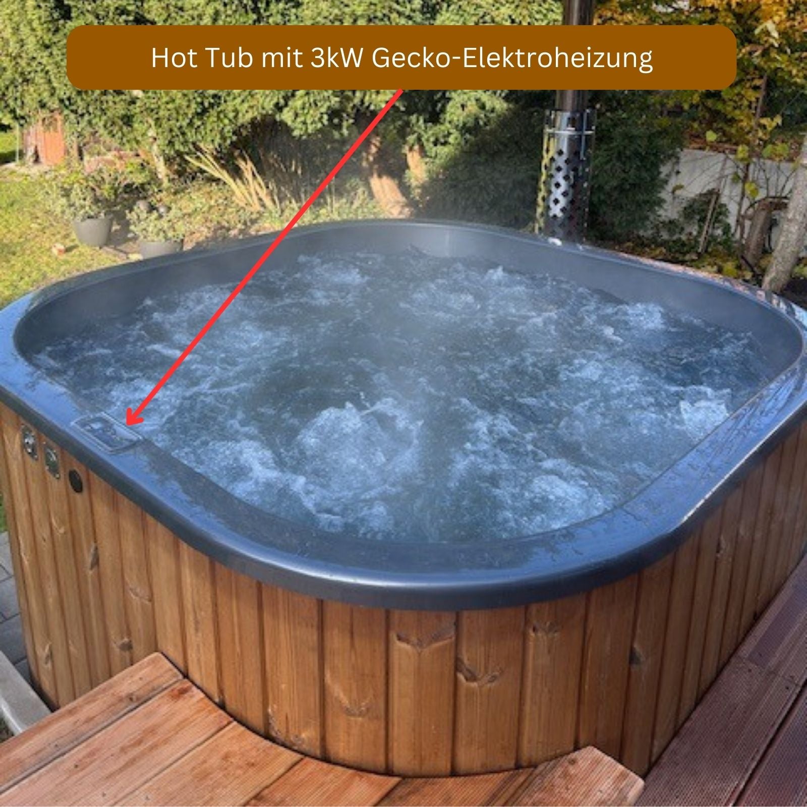 rechteckiger Hot Tub mit horizontalem Ofen von Memelwood, mit 3kW Gecko Elektroheizung