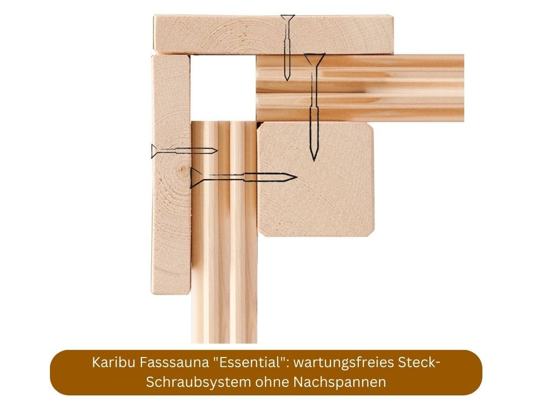 Karibu Fasssauna Essential mit Steck-Schraubsystem Bauweise