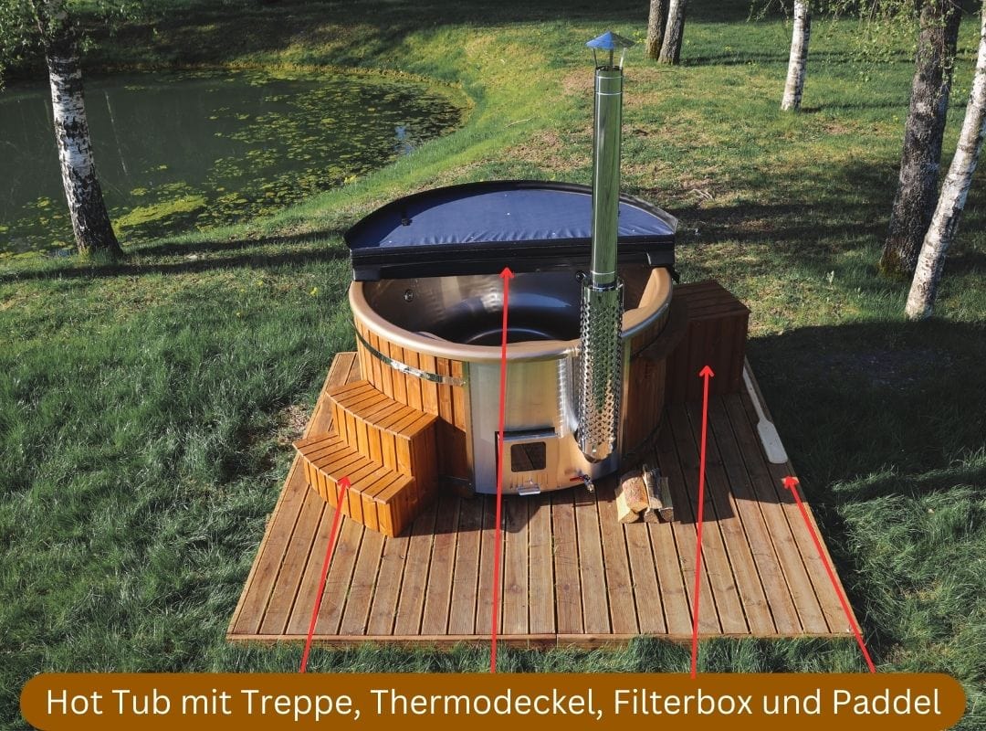 Memelwood Hot Tub 180 mit Acrylwanne und integriertem Holzofen