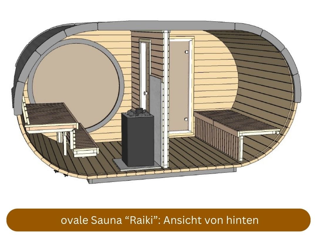 ovale Sauna mit Holzofen Raiki