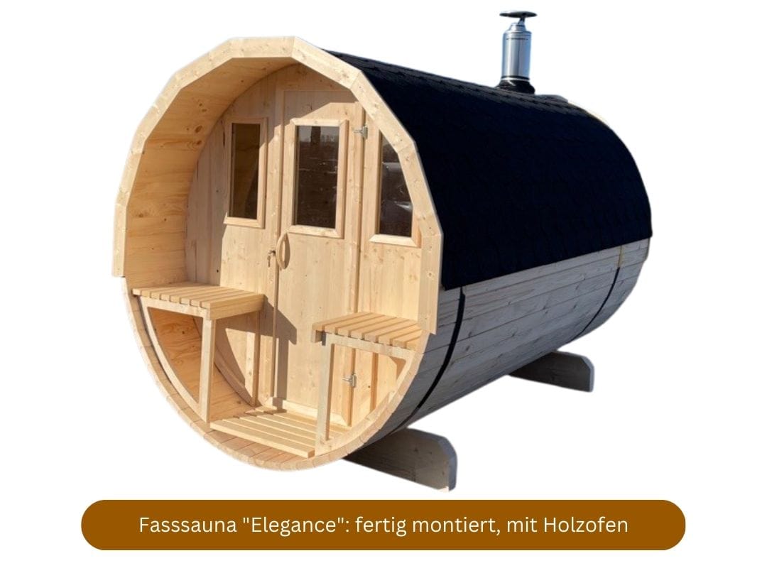 Fassauna mit Holzofen "Elegance", ideal als Ferienhaus Sauna